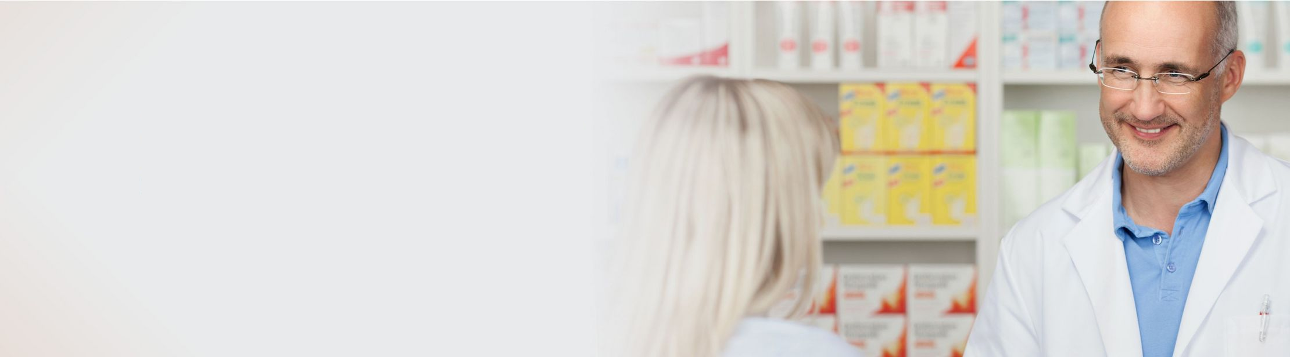Header Arzneimittel, Apothekenumgebung, Arzt, Kittel, Beratung